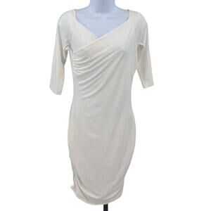 Victoria Secret Bodycon Dress Cream Womens S 3/4 Sleeve Ruched Cocktail Formal